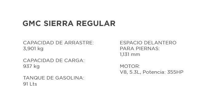 Sierra Regular 2023 Especificaciones